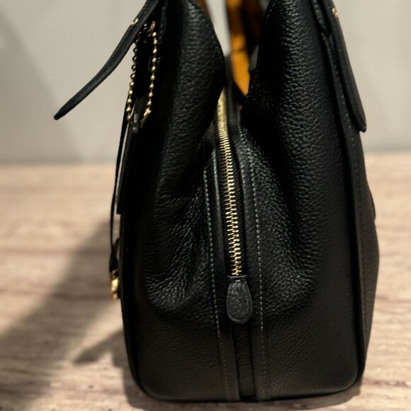 COACH Bella Medium Leather Shoulderulder Brass Black - Picture 3 of 5